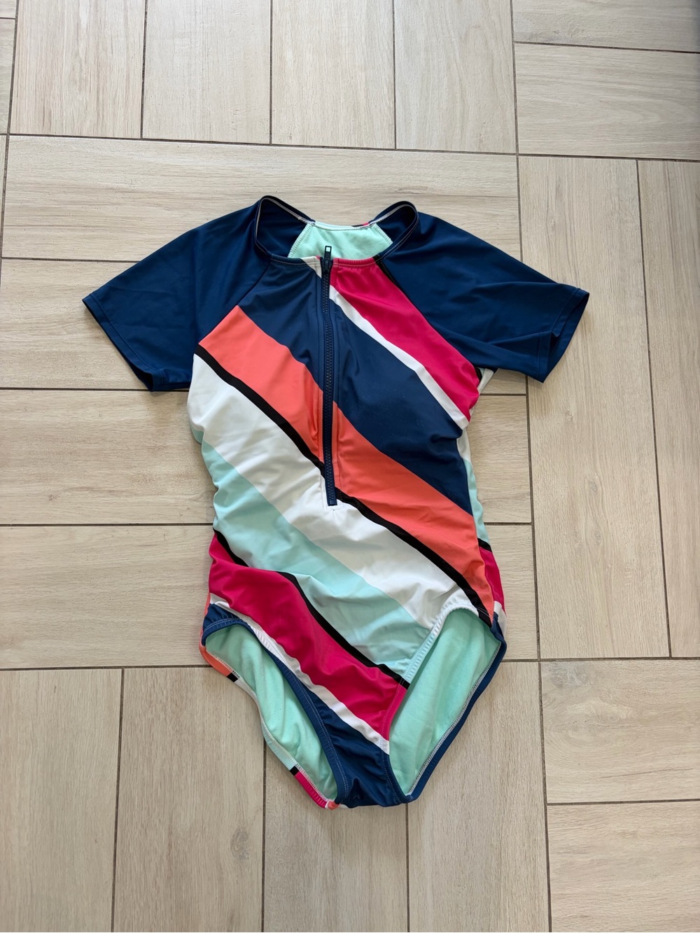 Avia Navy, Coral, Mint & Magenta Short Sleeve One-Piece Swimsuit